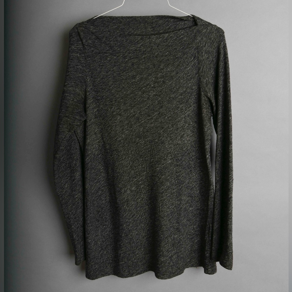 Eileen Fisher charcoal slub knit funnel neck blouse size L - Picture 2 of 6